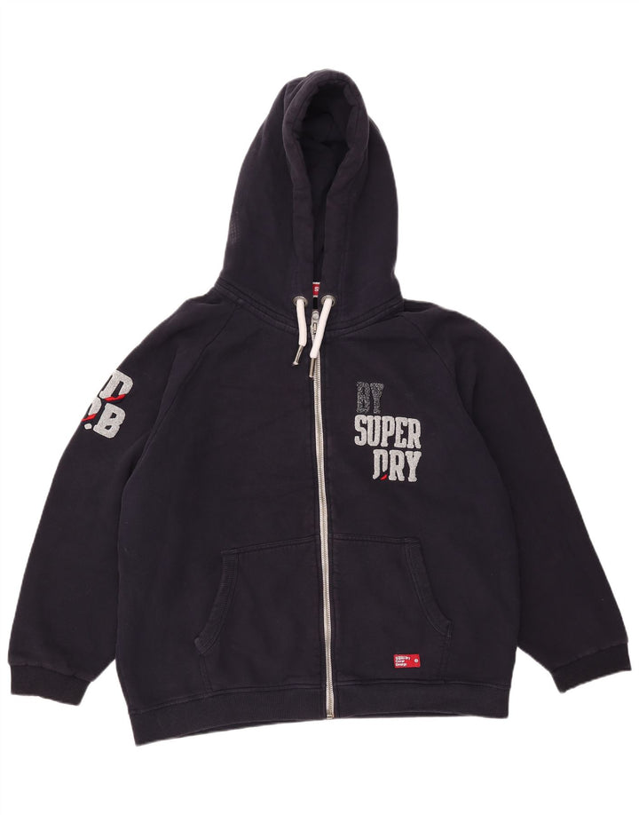 Мужской свитер с капюшоном Superdry Oversized на молнии с рисунком UK 14, средний темно-синий