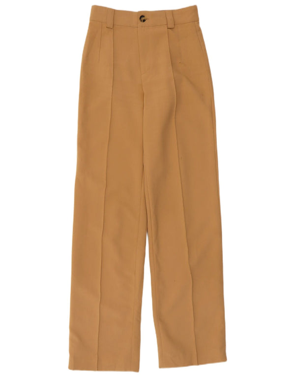 Женские прямые повседневные брюки Zara с высокой талией XS W24 L32, бежевый полиэстер