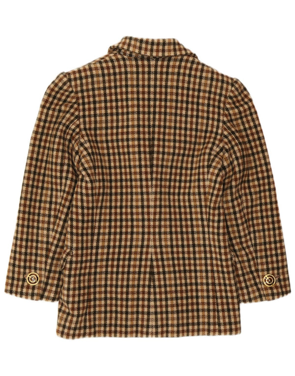 VINTAGE Womens 2 Button Blazer Jacket UK 8 Small Brown Check