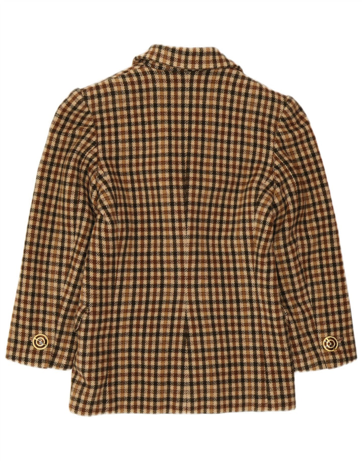 VINTAGE Womens 2 Button Blazer Jacket UK 8 Small Brown Check