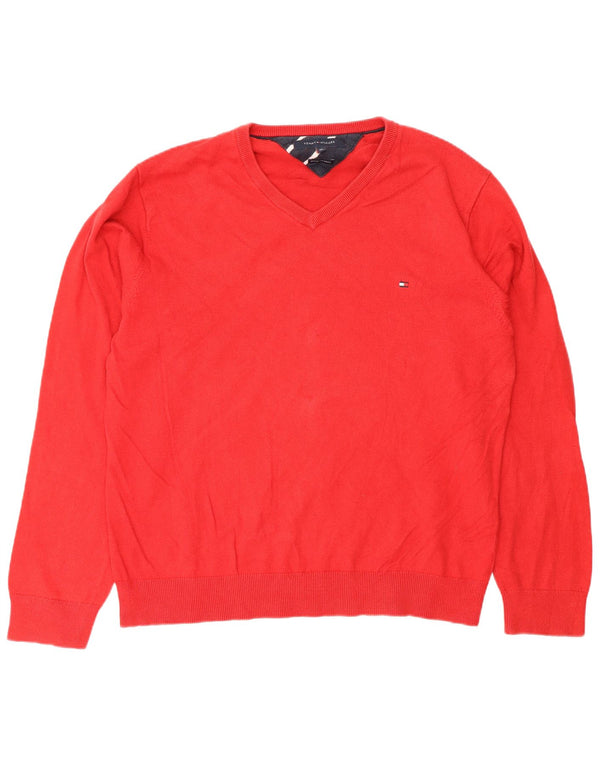 Мужской джемпер с v-образным вырезом Tommy Hilfiger XL, красный хлопок