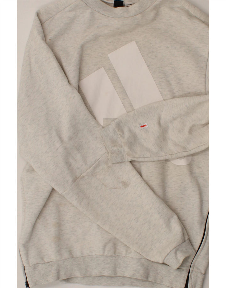 ADIDAS Mens Graphic Sweatshirt Jumper Small Grey Flecked Cotton Vintage Adidas and Second-Hand Adidas from Messina Hembry 
