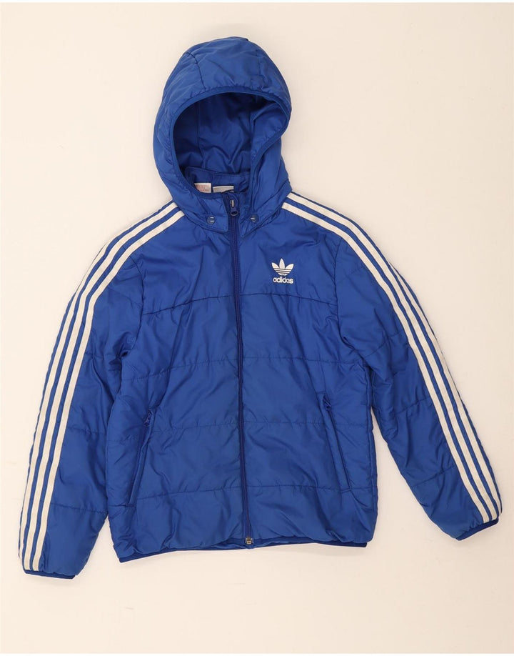 Утепленная куртка Adidas с капюшоном для мальчиков 10-11 лет, синяя, полиэстер