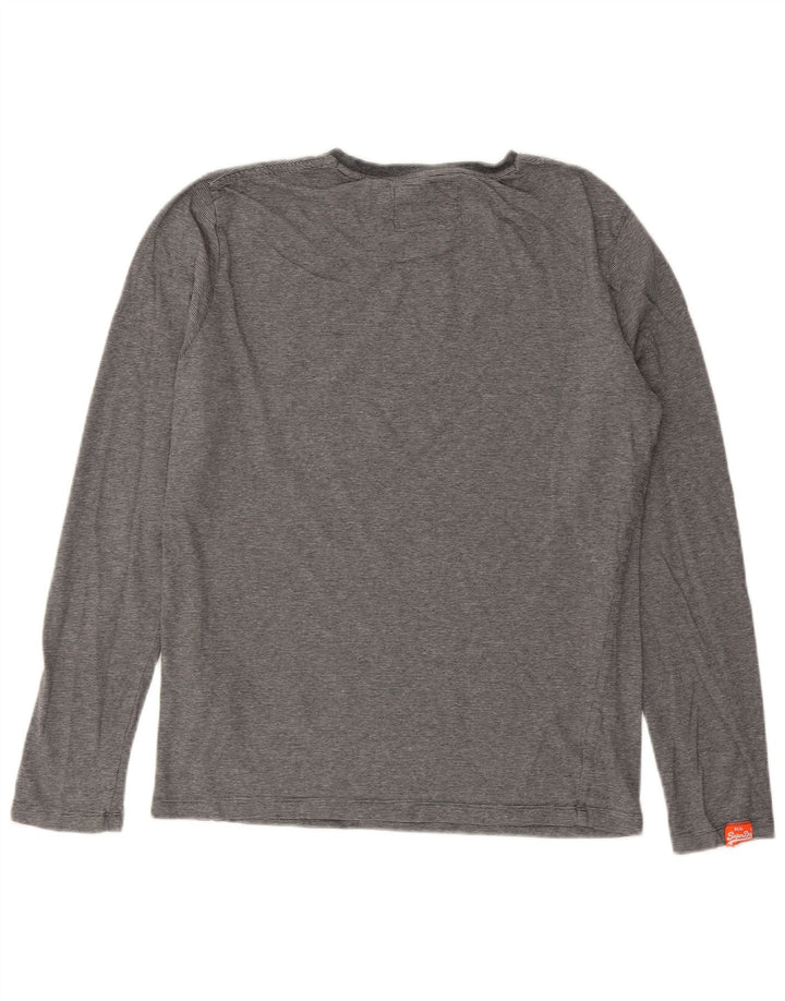 Мужской топ Superdry с длинным рукавом, средний серый хлопок в тонкую полоску