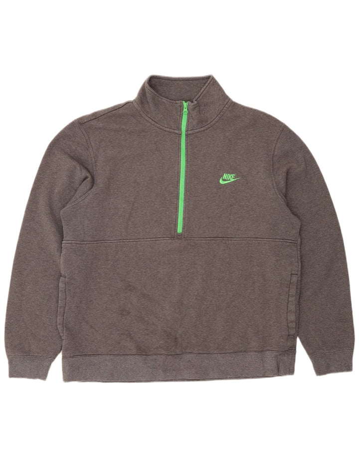 NIKE Mens Zip Neck Sweatshirt Jumper XL Grey Cotton