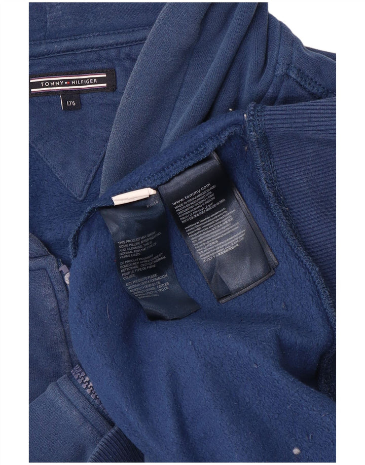 TOMMY HILFIGER Свитер с капюшоном и молнией с графическим рисунком для мальчиков, 15–16 лет, синий хлопок