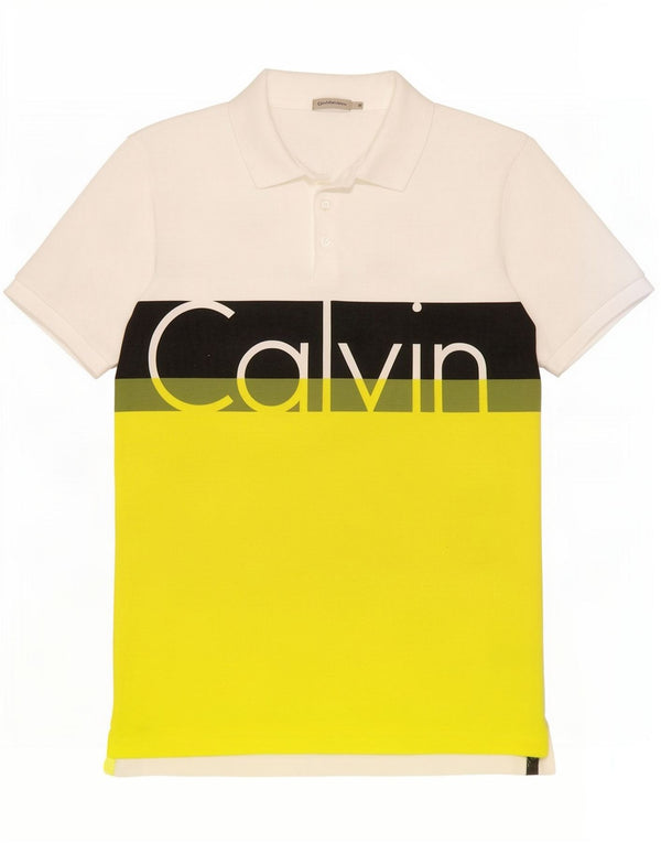 Мужская рубашка поло с графическим рисунком Calvin Klein Jeans, средний белый хлопок с цветными блоками