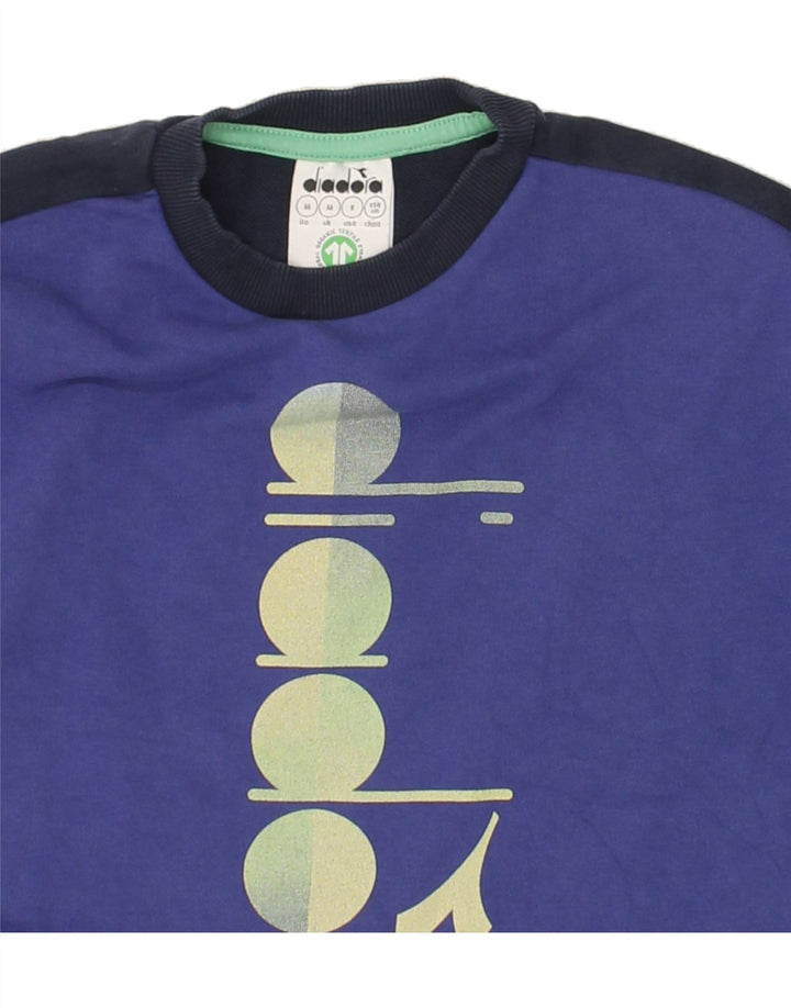 DIADORA Boys Graphic Sweatshirt Jumper 10-11 Years Medium Blue Colourblock Vintage Diadora and Second-Hand Diadora from Messina Hembry 