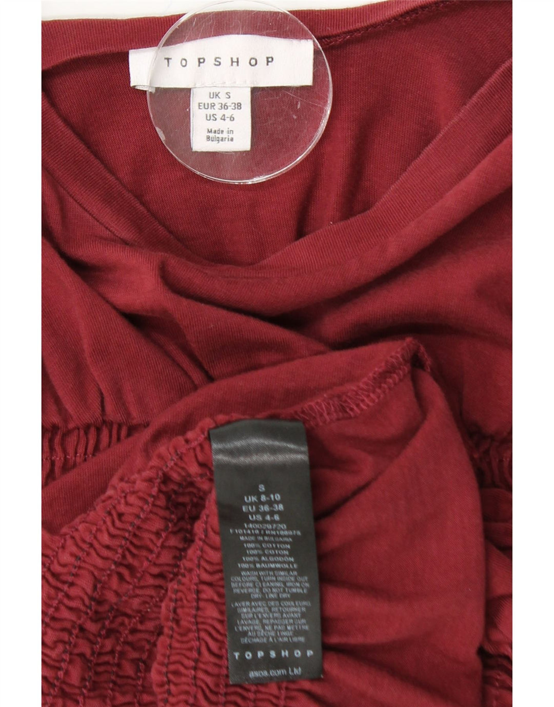 TOPSHOP Женская укороченная блузка Top UK 10, маленький бордовый хлопок