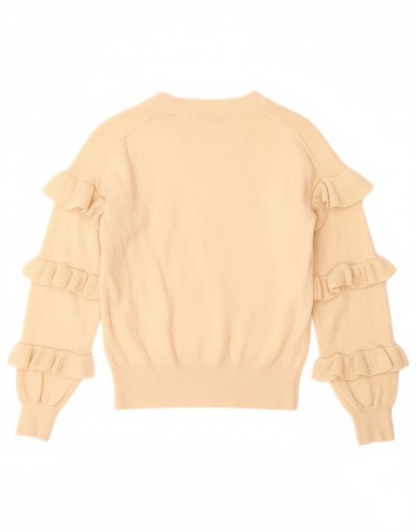 Женский джемпер с оборками и круглым вырезом J. Crew, Великобритания, 6 XS, бежевый, шерсть