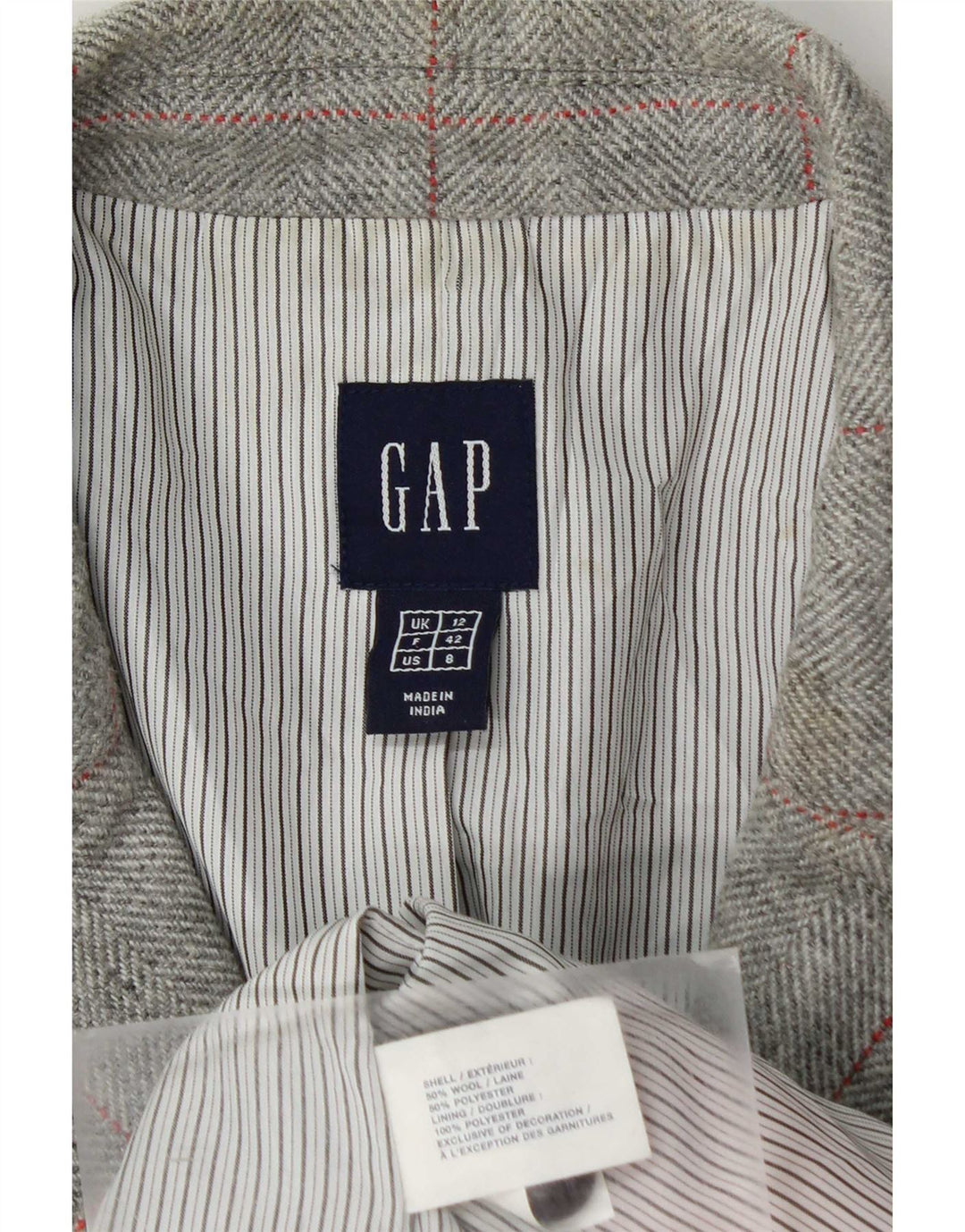 Женский пиджак Gap на 3 пуговицах, Великобритания 12, шерстяной в клетку среднего серого цвета