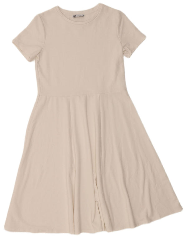 Женское платье трапециевидного силуэта ZARA UK 10, маленькое белое, вискоза