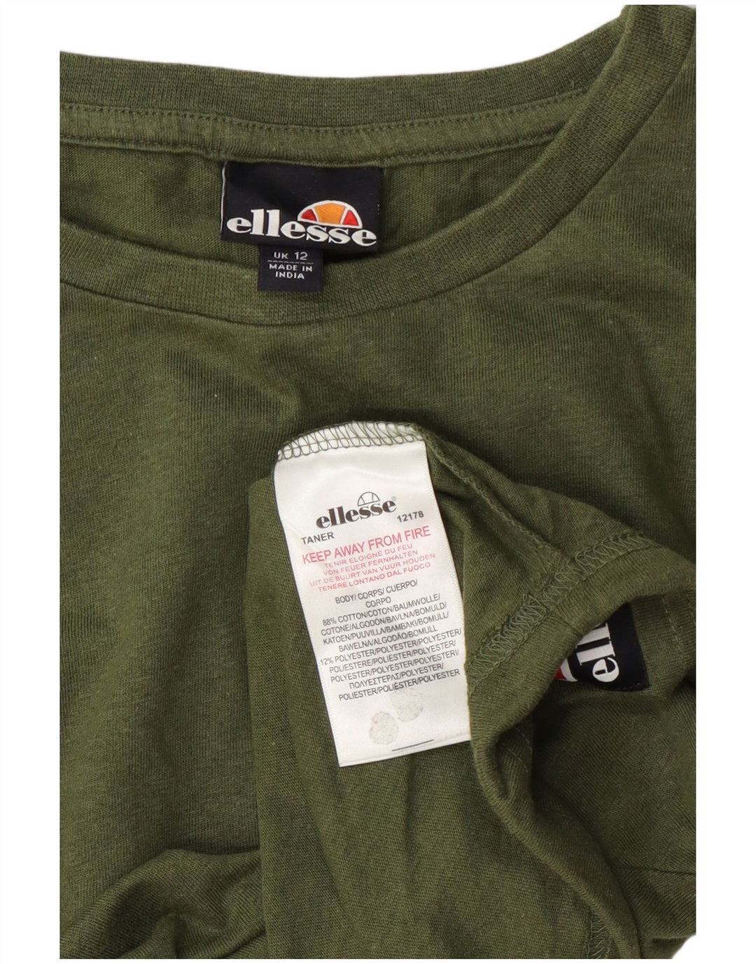 Женский укороченный топ Ellesse с длинным рукавом UK 12, средний зеленый хлопок, хлопок