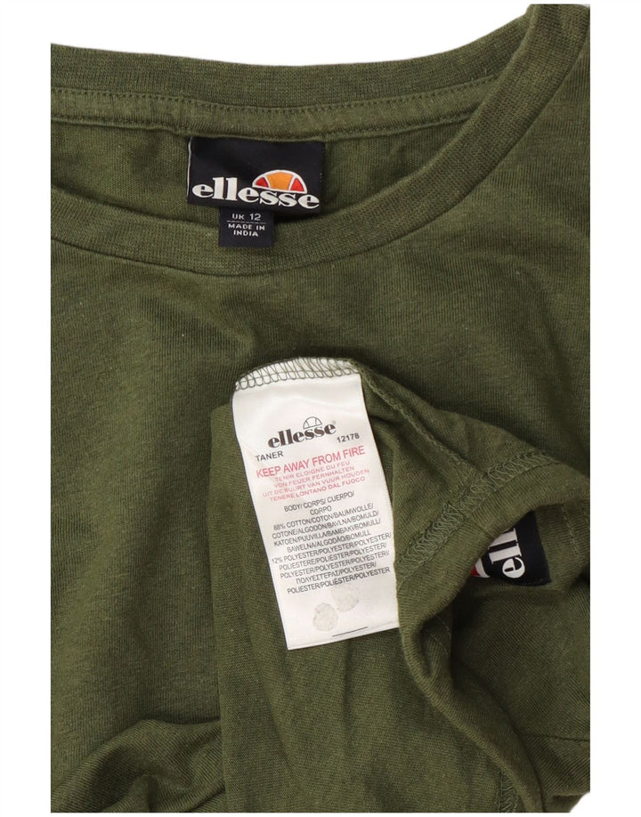 Женский укороченный топ Ellesse с длинным рукавом UK 12, средний зеленый хлопок, хлопок