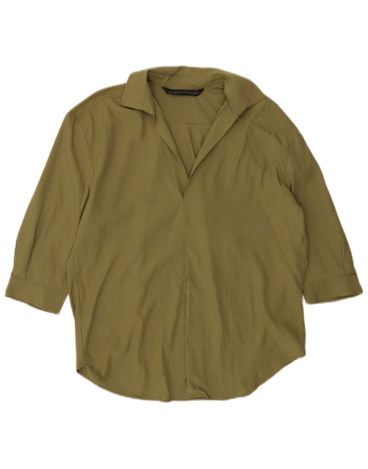 Женская рубашка оверсайз с рукавом 3/4 Zara UK 6 XS хаки из лиоцелла