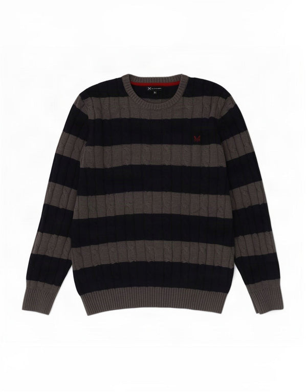 Crew Clothing Мужской джемпер с круглым вырезом, свитер XL, темно-синий в полоску, хлопок