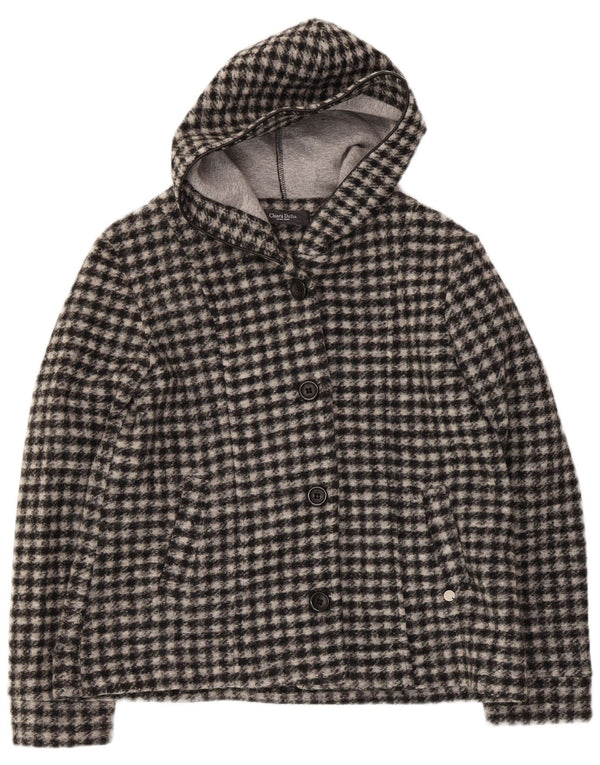 ВИНТАЖНАЯ женская куртка-бомбер с капюшоном UK 18 XL, черная шерстяная клетка