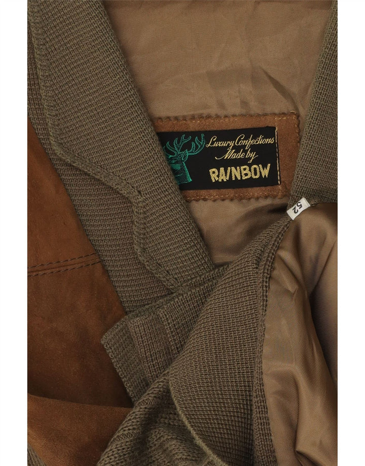 Мужской кардиган Rainbow IT 52, большой коричневый с цветными блоками