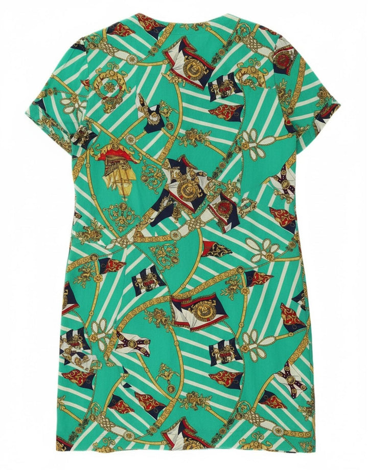 VINTAGE Womens Abstract Pattern Shirt Dress IT 46 Large Green