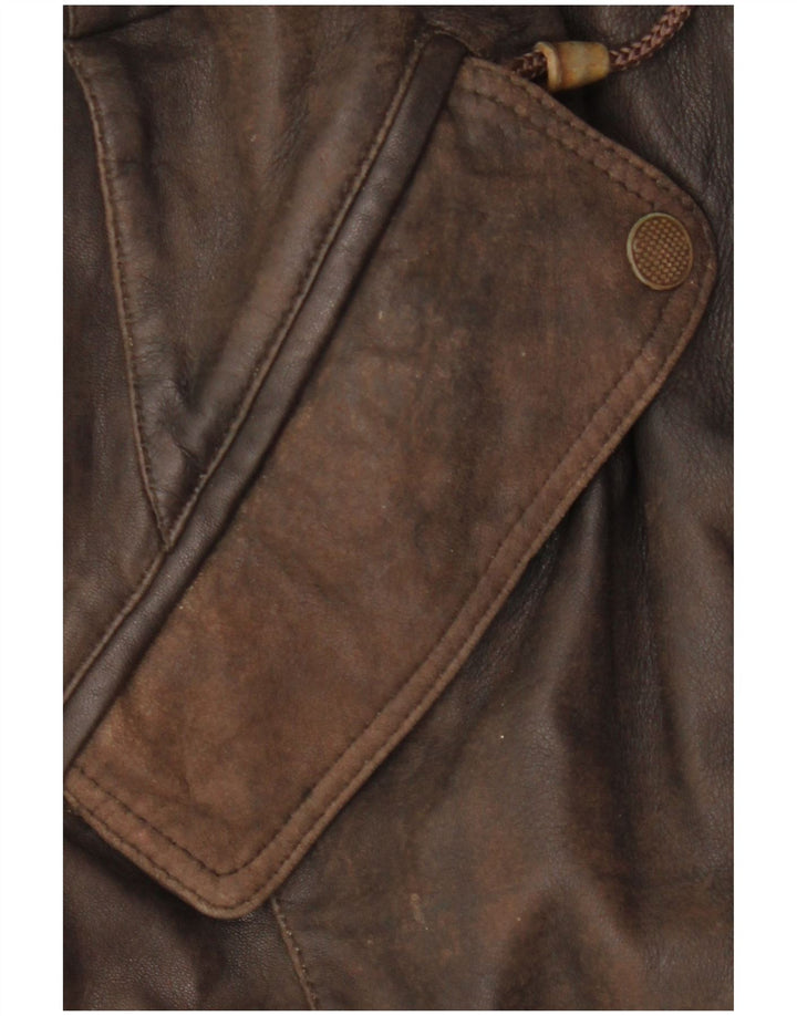 ВИНТАЖНОЕ женское кожаное пальто с капюшоном EU 38, кожа среднего коричневого цвета