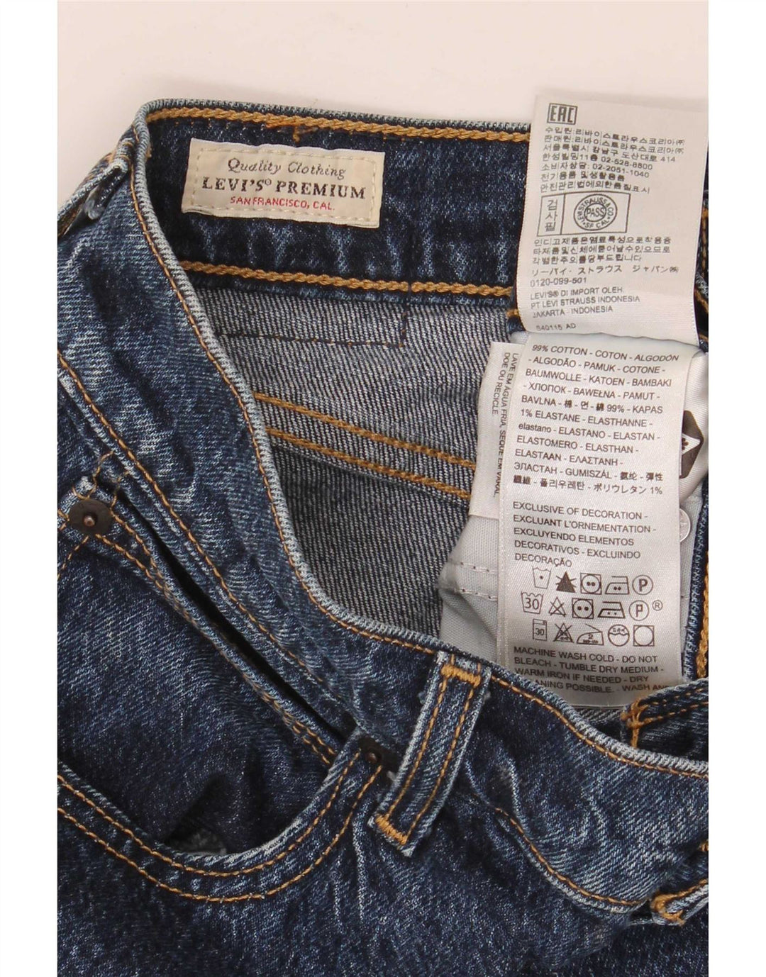 Мужские узкие прямые джинсы Levi's W29 L31 темно-синие, хлопок