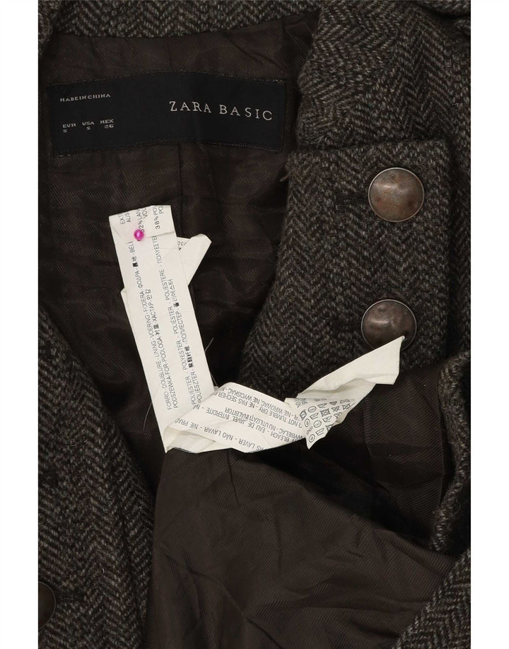 Женское двубортное пальто в стиле милитари Zara UK 10, маленькое серое с рисунком «елочка»