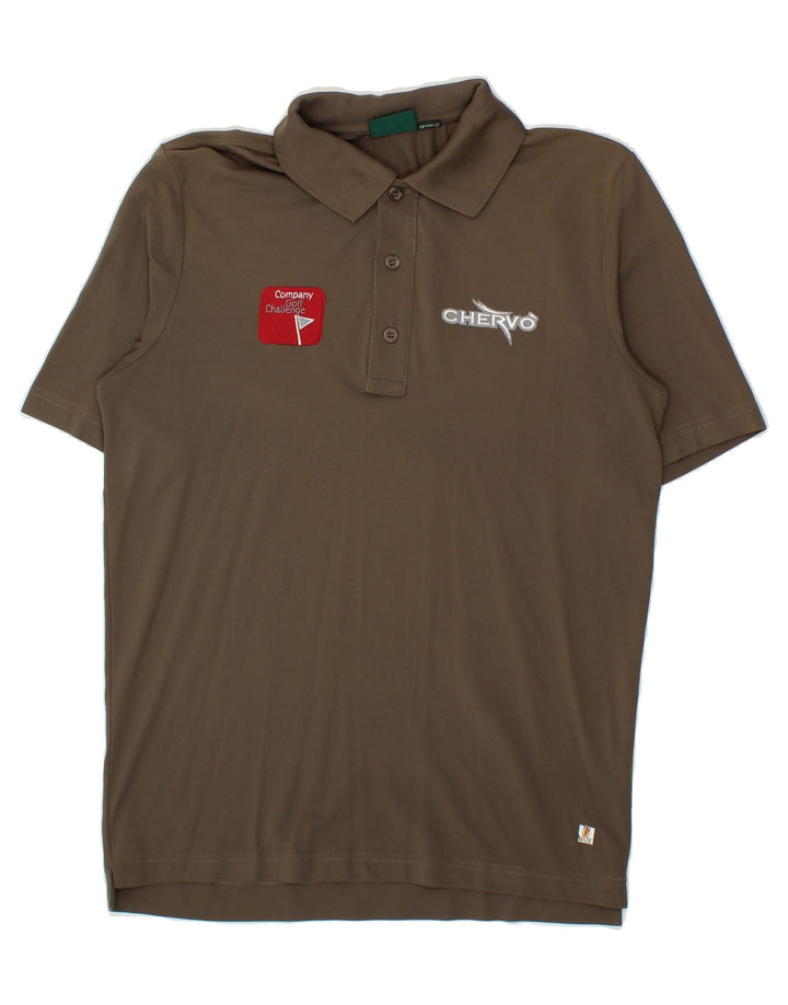CHERVO Mens Graphic Polo Shirt IT 48 Small Khaki Polyamide Vintage Chervo and Second-Hand Chervo from Messina Hembry 