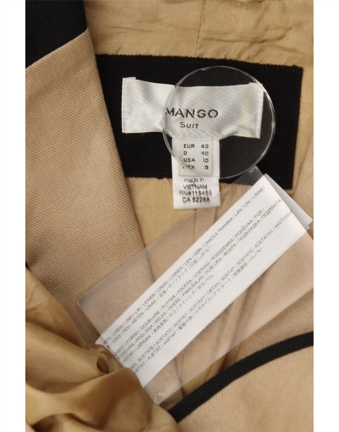 Женский пиджак MANGO на 1 пуговице, цвет EU 42, большой, бежевый, льняной с цветными блоками