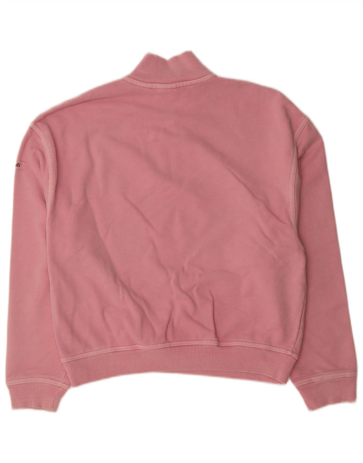 LEVI'S Womens Oversized Zip Neck Sweatshirt Jumper UK 10 Small Pink Cotton