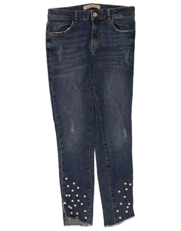 Женские потертые узкие джинсы Zara EU 38, маленькие W28 L27, синие, хлопок