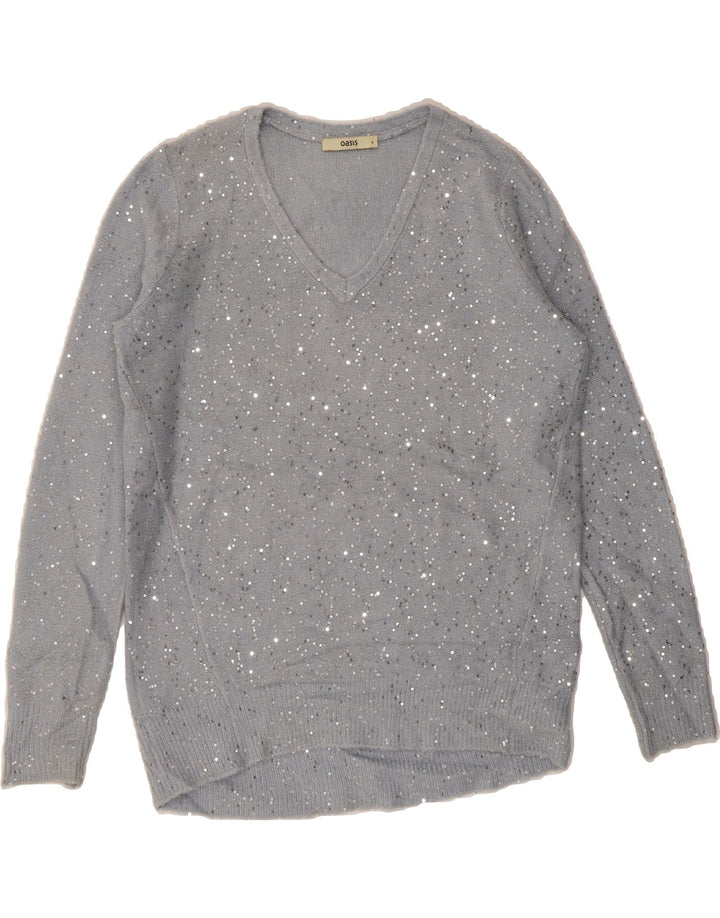 OASIS Womens Longline Oversized V-Neck Jumper Sweater UK 10 Small Grey Vintage Oasis and Second-Hand Oasis from Messina Hembry 