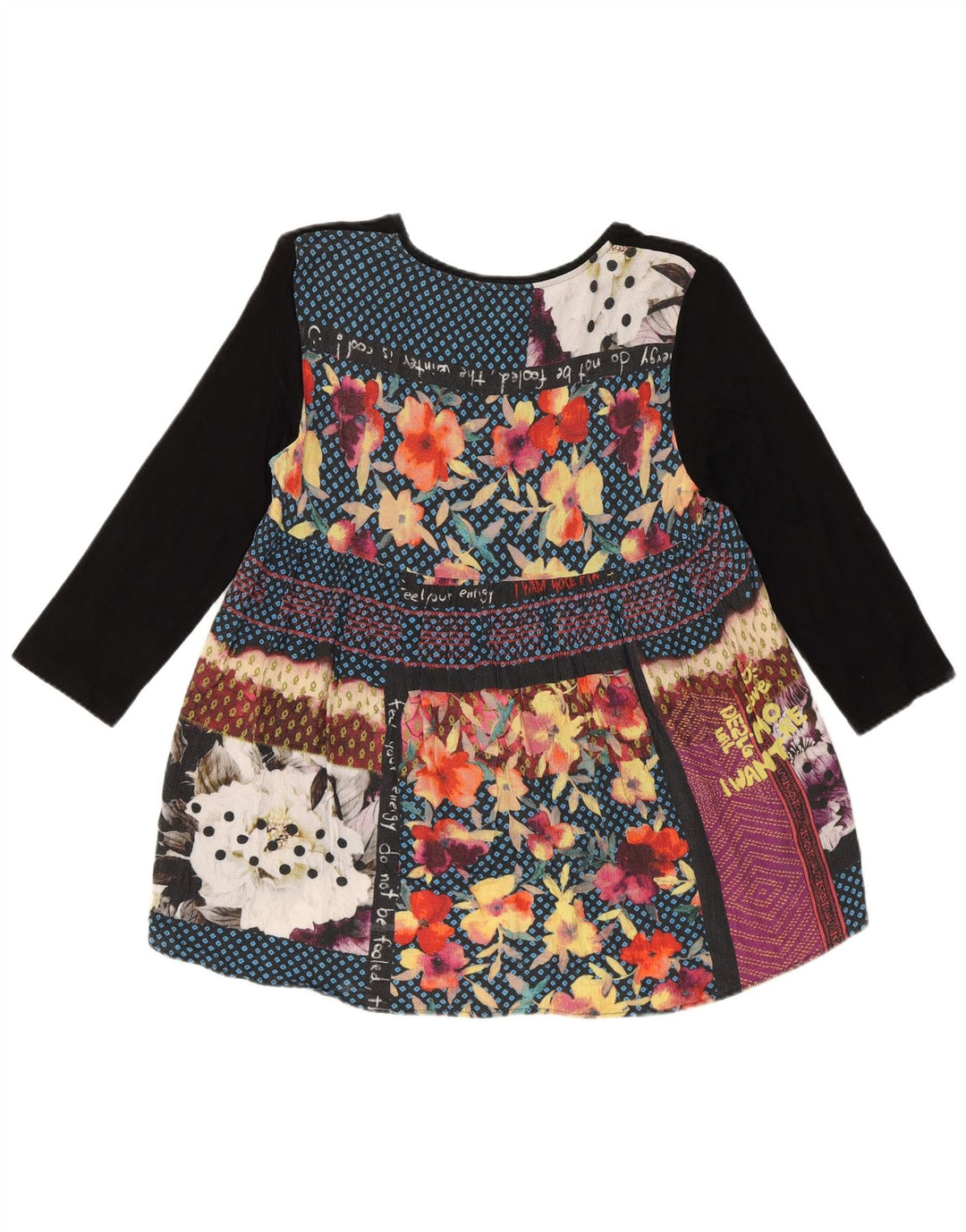 Женский топ Desigual с абстрактным узором, рукав 3/4, Великобритания, 10 маленьких размеров, черный вискоза