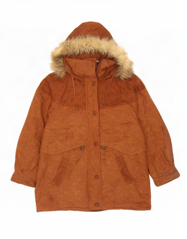 Винтажная женская парка с капюшоном, Великобритания, 18 XL, бежевый полиэстер с цветочным принтом