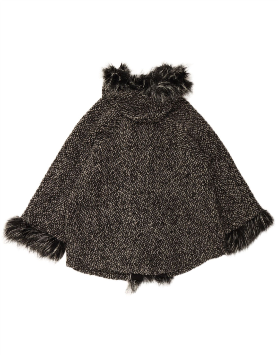 ВИНТАЖНОЕ женское пальто-накидка свободного кроя с капюшоном, Великобритания 10, маленькая черная шерсть