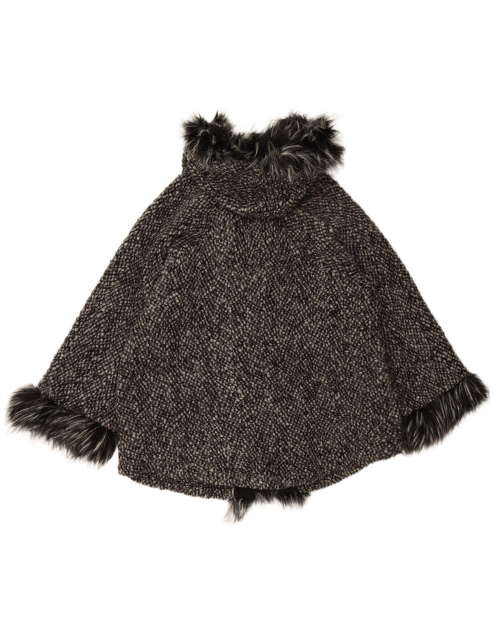 ВИНТАЖНОЕ женское пальто-накидка свободного кроя с капюшоном, Великобритания 10, маленькая черная шерсть