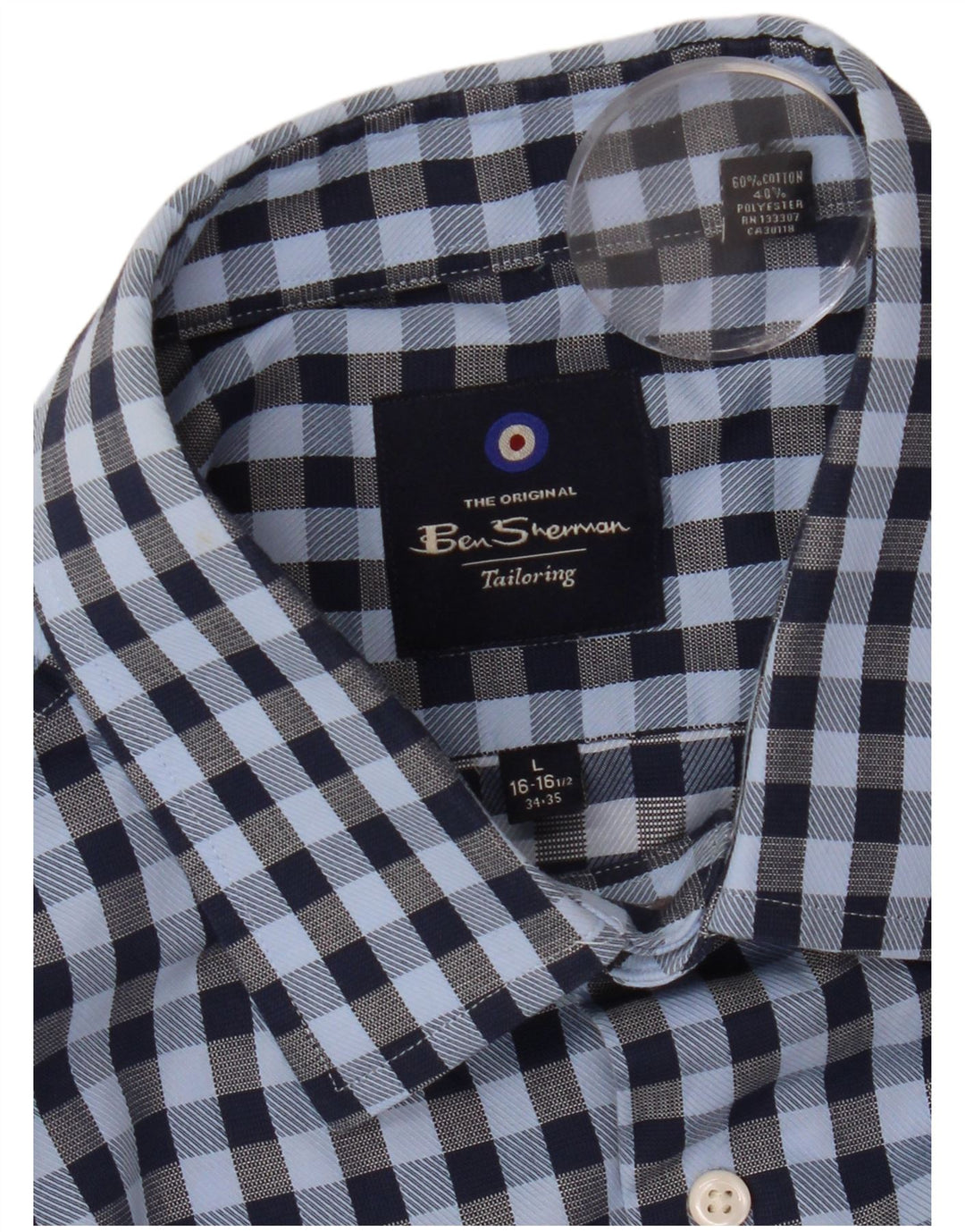 Мужская рубашка Ben Sherman, размер 16, 1/2, большая синяя хлопковая клетка в мелкую клетку