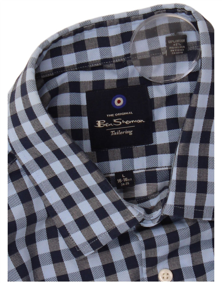 Мужская рубашка Ben Sherman, размер 16, 1/2, большая синяя хлопковая клетка в мелкую клетку