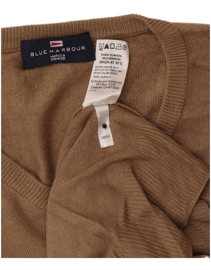 Мужской джемпер с v-образным вырезом Marks & Spencer Blue Harbour, маленький коричневый акрил