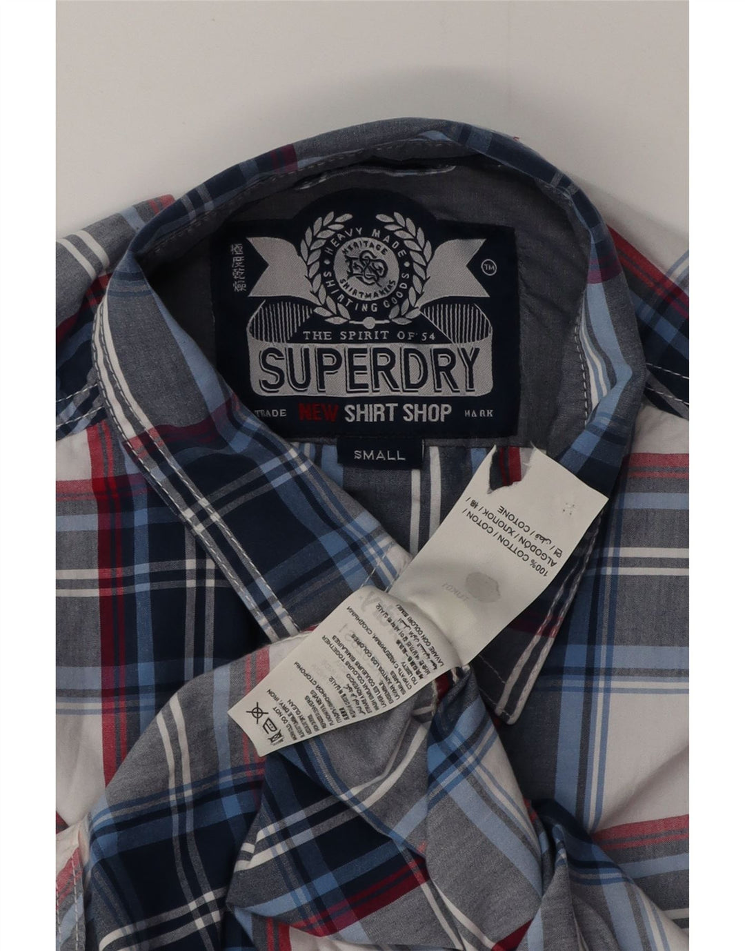 SUPERDRY Мужская рубашка, маленькая, темно-синяя, клетчатая, хлопковая