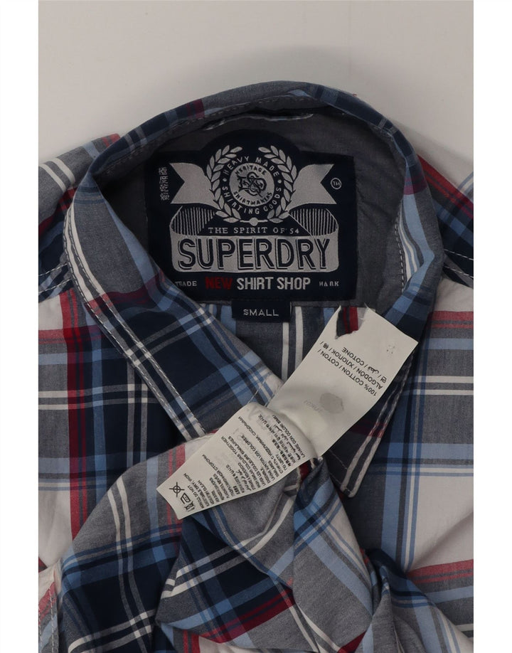 SUPERDRY Мужская рубашка, маленькая, темно-синяя, клетчатая, хлопковая
