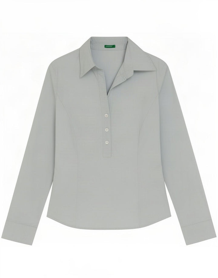 Женская пуловерная рубашка Benetton UK 10, маленькая, синяя, хлопок