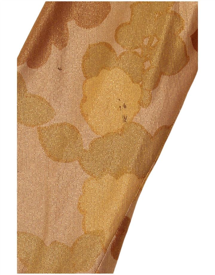 Винтажный женский укороченный пиджак на 1 пуговице, Великобритания 14, средний коричневый цвет с цветочным принтом