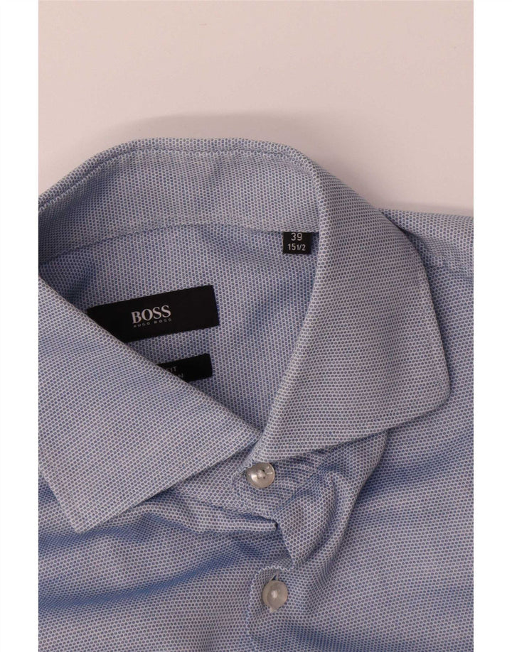 Мужская рубашка Hugo Boss, размер 39 15 1/2, средний синий пятнистый хлопок