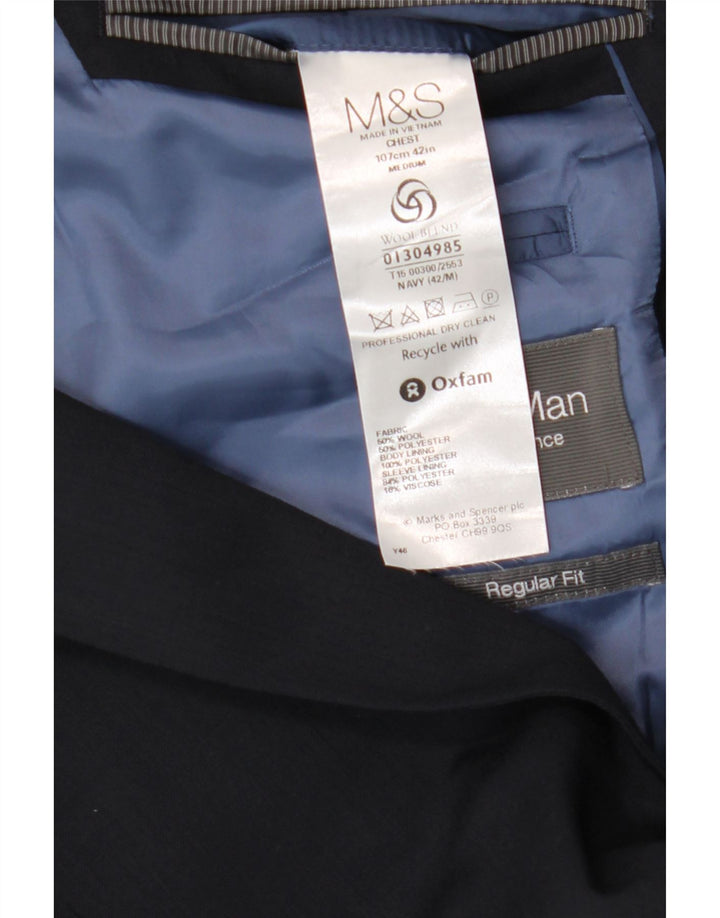 Мужской пиджак на двух пуговицах Marks & Spencer UK 42, большой темно-синий, шерстяной