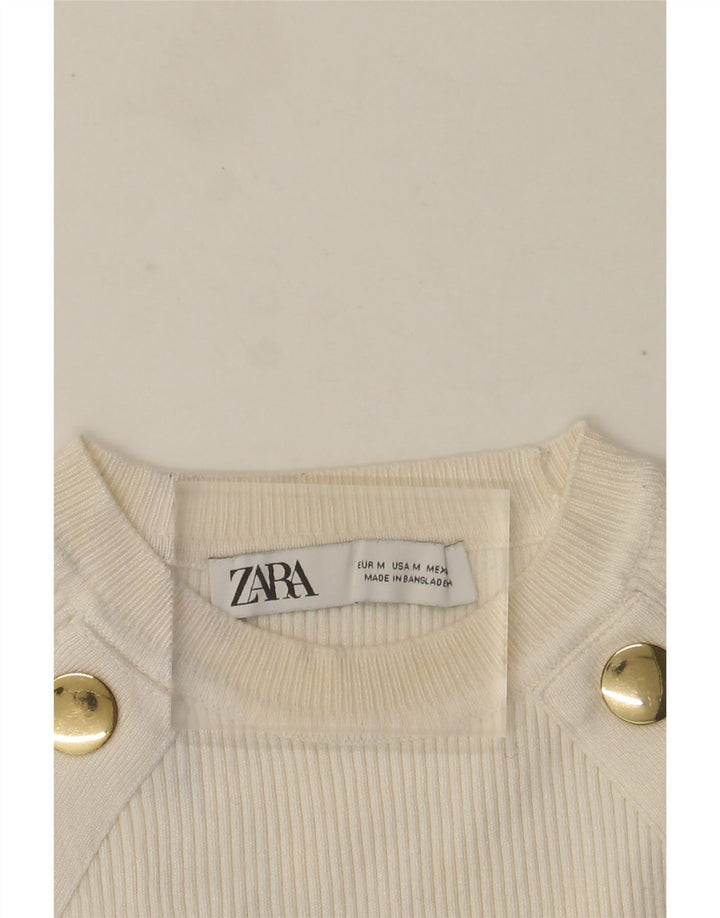Женский укороченный джемпер с круглым вырезом Zara UK 12, средний белый
