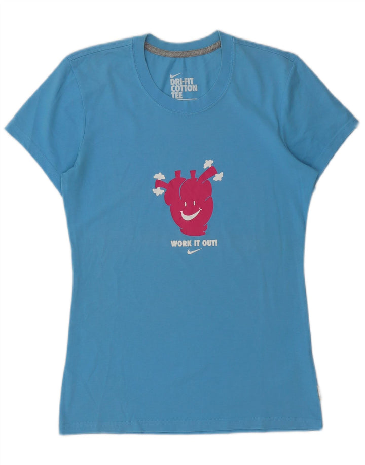 Женская футболка с графическим рисунком Nike Dri Fit UK 12/14, средний синий хлопок