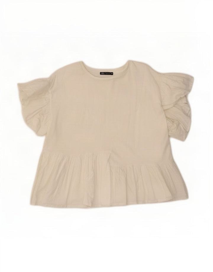 Женская блузка Zara Top UK 14, средний белый хлопок, белый цвет