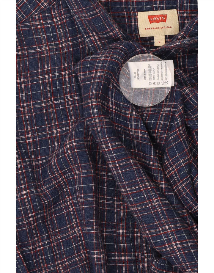 Мужская рубашка приталенного кроя Levi's, большая темно-синяя клетка в клетку, хлопковая