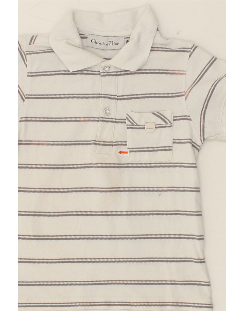 CHRISTIAN DIOR Boys Polo Shirt 5-6 Years White Striped Cotton Vintage Christian Dior and Second-Hand Christian Dior from Messina Hembry 