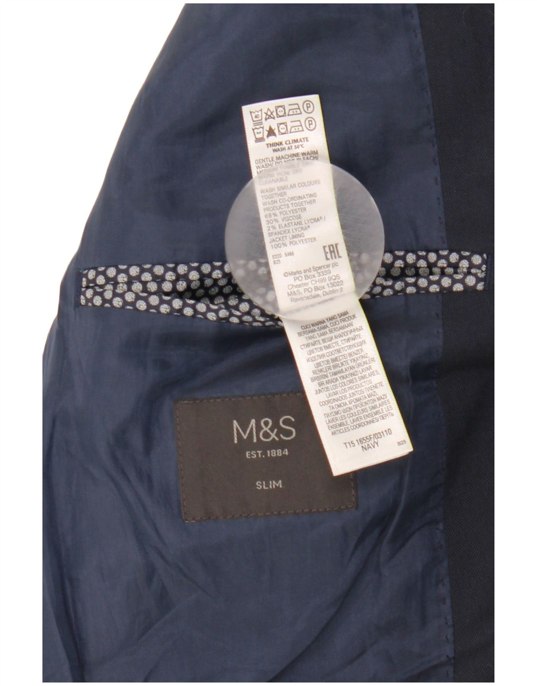 Мужской тонкий пиджак Marks & Spencer с 2 пуговицами, Великобритания 38, средний темно-синий